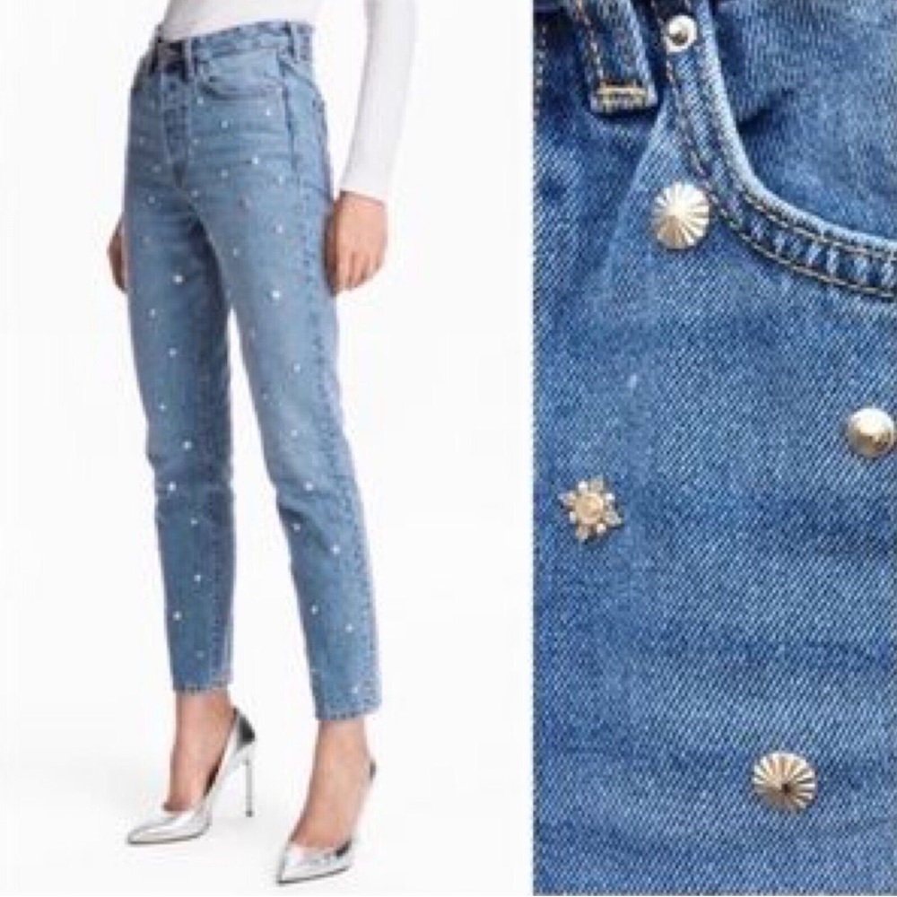 Vintage Fit Jeans light blue embellished metallic studs 29 high waist tr…